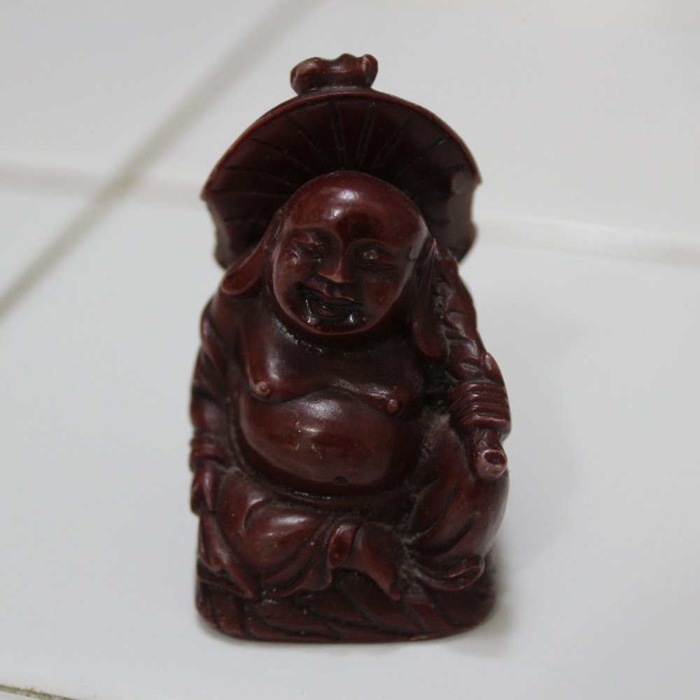 Resin Happy Buddha Mini Figurine Vintage 1980`s Hand Crafted